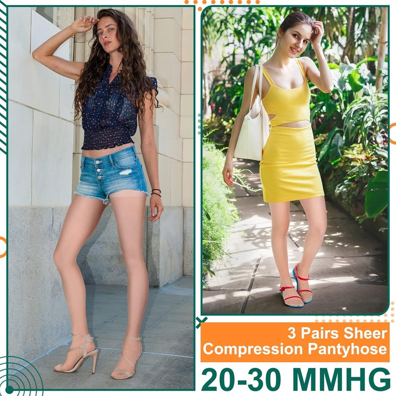 Tisancy 3 أزواج من جوارب الضغط الشفافة 20-30 مم زئبقي للنساء جوارب دعم متدرجة جوارب ضغط - Image 2